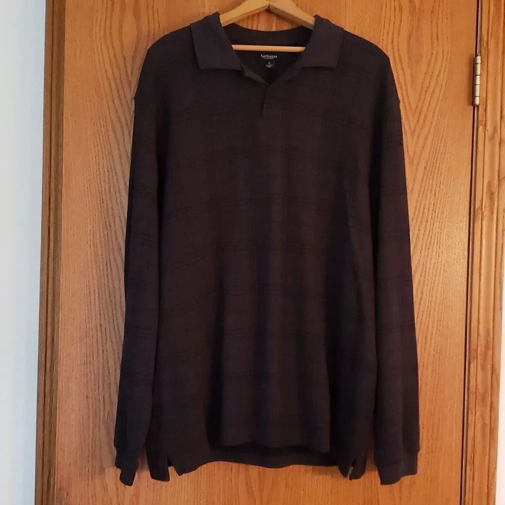EUC Van Heusen Textured Checkered Gray Sweater Sz XL
